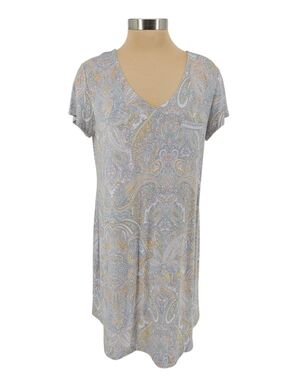 Soma Nightgown Blue Paisley Short Sleeve V Neck Lightweight Knit Large